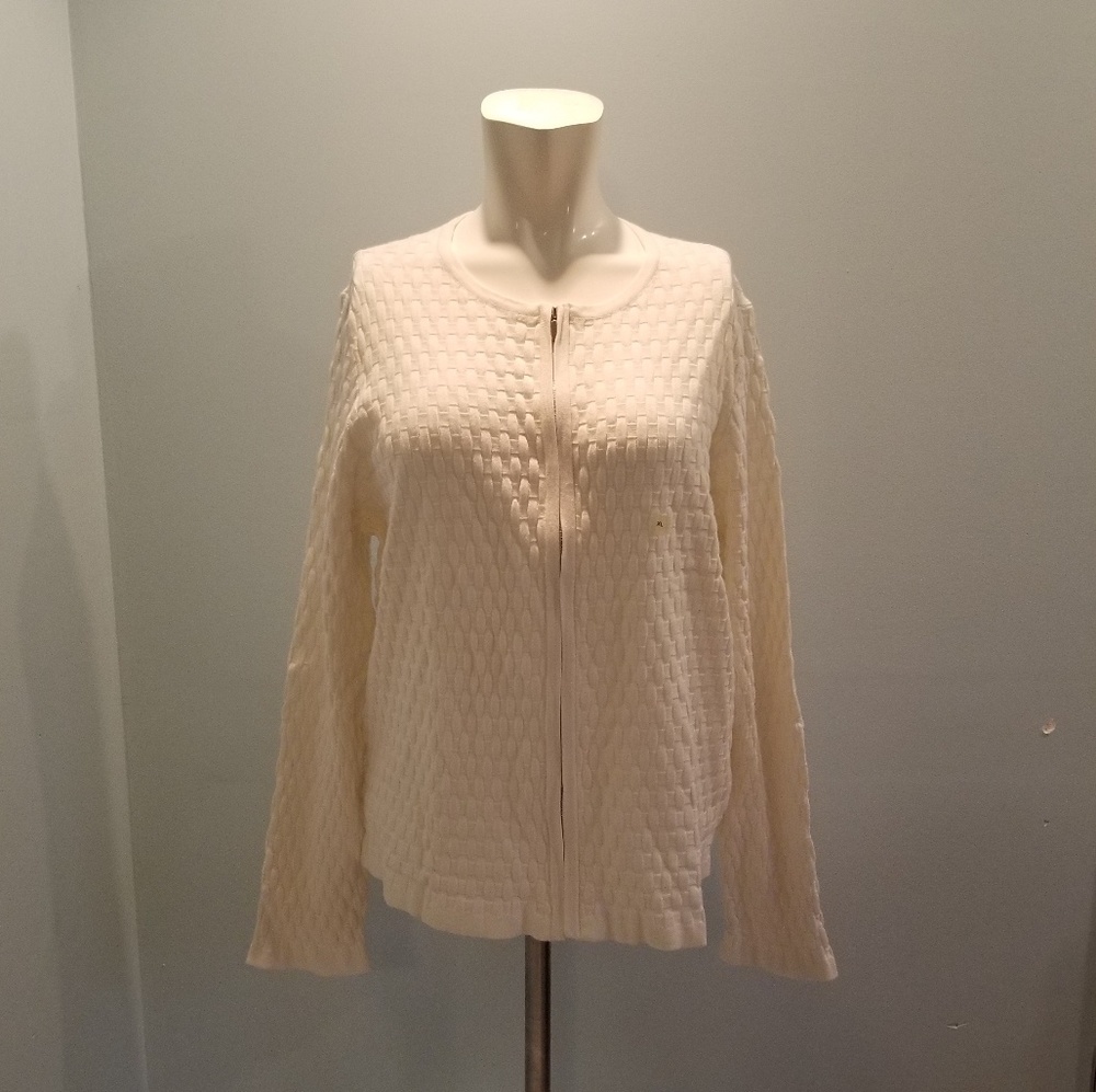 Ann Taylor L/S Cream Embossed Cardigan XL